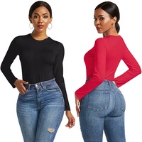 Combinaison pour femme Naked Wardrobe Magenta, grande taille, sexy, col, coupe ajustée, manches longues, leggings en coton et fibre de bambou, respirante