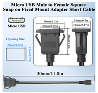 Câble d'extension micro USB carré à montage sur panneau, micro 5 broches mâle vers femelle, câble USB encastré pour système multimédia automobile