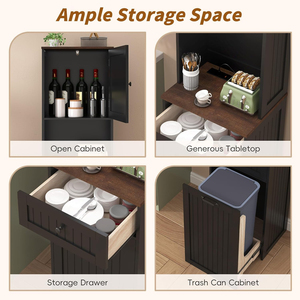 Mobiletto Estraibile per Pattumiera con Presa di Corrente, Contenitore per Rifiuti in Legno Alto 180 cm per Cucina e Lavanderia con Vano Portaoggetti - Product Image 3