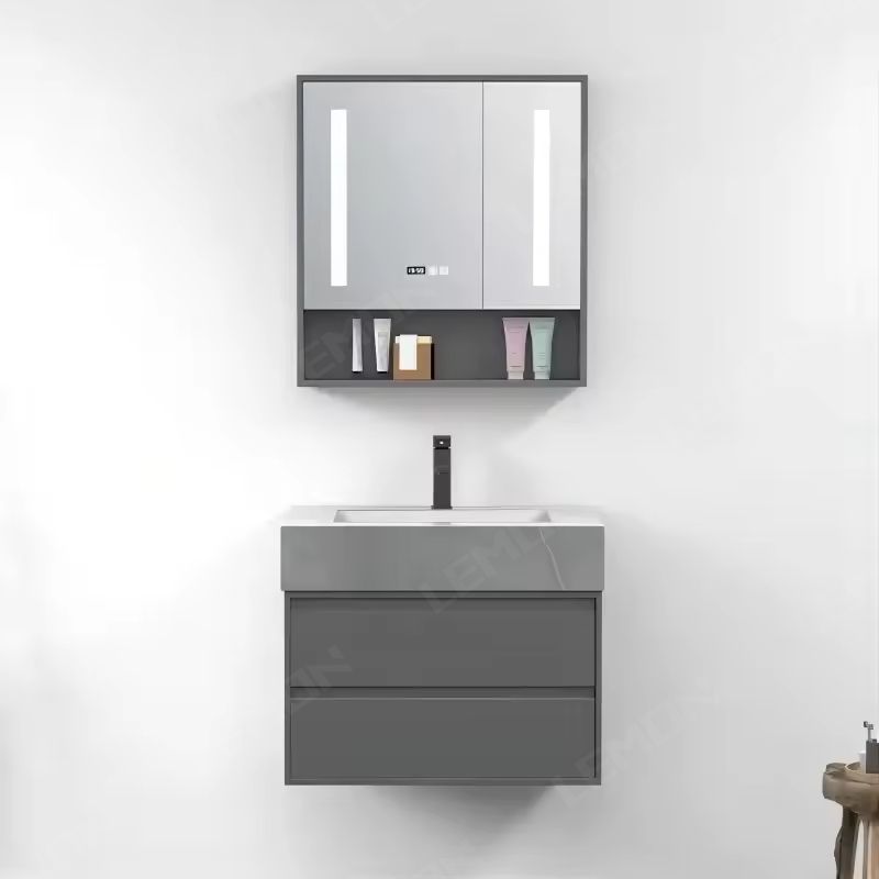 Rock Board Integrated Wash Basin - Solid Wood Cabinet