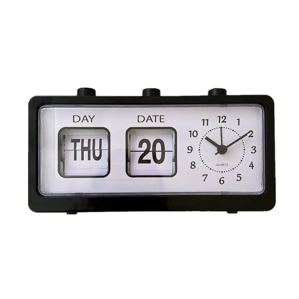 Model baru jam alarm meja persegi panjang hitam halaman flip manual serbaguna kreatif untuk rumah kantor