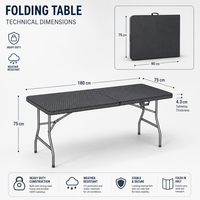 180cm Rattan-Optik Klapptisch Tragbarer HDPE-Kunststoff Gartentisch für Outdoor-BBQ & Veranstaltungen