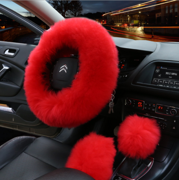 Автомобильный чехол Шерстяной Чехол меховой автомобильный чехол на руль автомобильный универсальный меховой Комплект из трех предметов