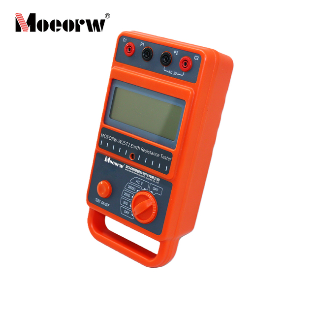 MOEORW-W2572 Digital Earth Resistance Tester, 0-2000Ω Ground Resistance Meter with AC Voltage & Soil Resistivity Test