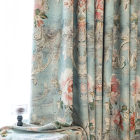 Rideaux occultants européens à motif pivoine, plissés à la française, bleu sarcelle et rose floral, pour salon, style minimaliste, vente en gros au mètre
