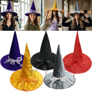 Cappello Magico a Punta da Strega o Mago per Halloween con Nastro a Coda di Pesce in Velluto e Pannello in Raso Lunghezza 1,5m per Accessorio da Festa per Adulti - Product Image 2