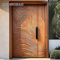Porte d'entrée de sécurité RICHOCEAN moderne en aluminium moulé avec portes latérales, grande taille, motif bois sculpté, pour maisons