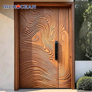 <span class=keywords><strong>Porte</strong></span> d'entrée de sécurité RICHOCEAN moderne en aluminium moulé avec portes latérales, grande taille, motif bois sculpté, pour maisons - Product Image 5