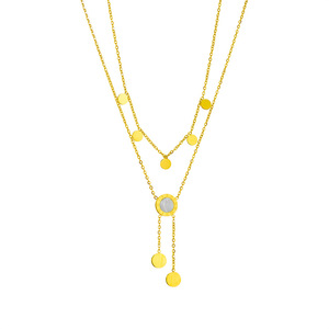 European American Style Double Layer Round <b>Shell</b> Tassel Necklace Gold Color Titanium Steel Clavicle Chain Niche Design <b>Light</b> - Product Image 5