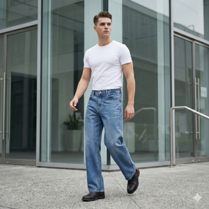 กางเกงยีนส์ทรงหลวมสีน้ำเงินเข้มสำหรับผู้ชาย  รับสั่งตัดเย็บตามแบบ กางเกงยีนส์เดนิมผู้ชาย - Product Image 1