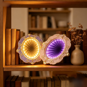 Lampe de nuit LED personnalisée en acrylique avec miroir infini, lampe de table ovale baroque personnalisée, logo personnalisé, cadeau en gros pour la décoration de la maison - Product Image 3