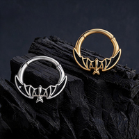 Anneau de piercing segmenté articulé en acier inoxydable, motif chauve-souris gothique, pour septum, cartilage et hélix, inaltérable