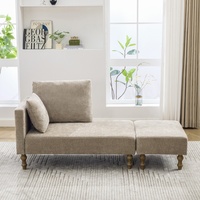 Chaise longue modulaire convertible inclinable moderne avec repose-pieds ottoman en tissu chenille et pieds en bois d'hévéa pour salon et chambre à coucher