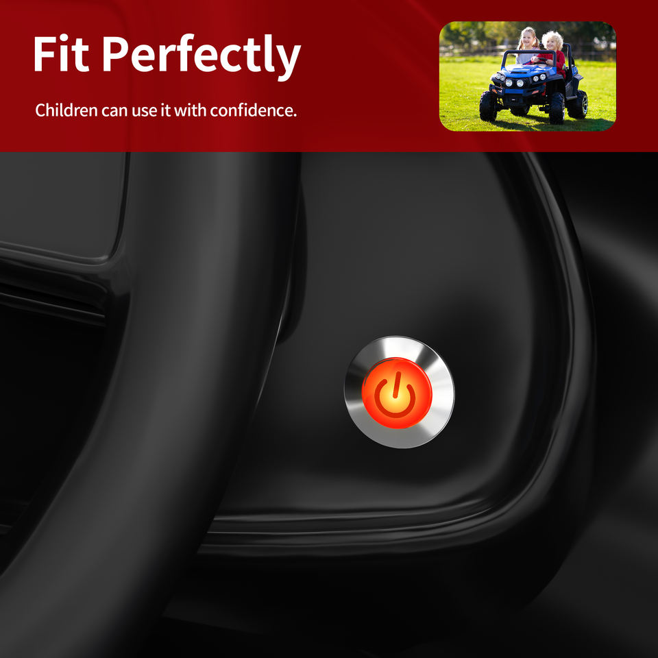 28MM 4Pin Red LED Lighted ON-OFF Push Button Switch the Power Switch Button Start Switch Accessory for Kids Powered Ride