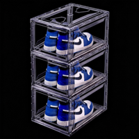 Boîte à chaussures empilable magnétique à ouverture frontale, boîte de rangement en plastique transparente pour chaussures