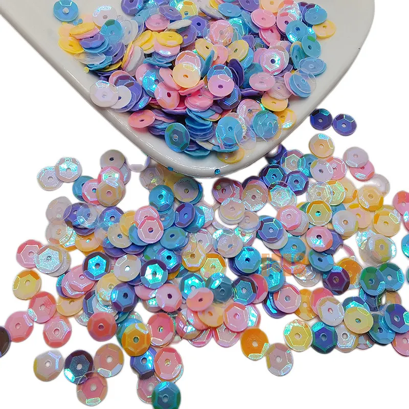 للبيع بالجملة نسيج ترتر دائري من بلاستيك PVC متعدد الألوان 6 الترتر بالجملة ترتر سائب للخياطة