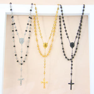 2024 модные ювелирные изделия в стиле хип-хоп золотые бусины ожерелье 316 из нержавеющей стали длинное перекрестное ожерелье - Product Image 5