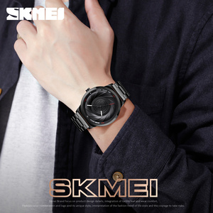 Conjunto de relojes para pareja con esfera creativa en espiral, relojes de cuarzo de acero inoxidable negro, relojes de pulsera impermeables para él y para ella - Product Image 2