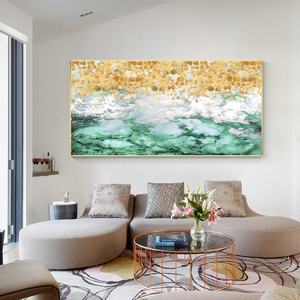 Fola d'oro <span class=keywords><strong>verde</strong></span> <span class=keywords><strong>acqua</strong></span> 3D Texture <span class=keywords><strong>pittura</strong></span> astratta su tela soggiorno camera da letto grande oro di lusso parete arte nuova decorazione per la casa - Product Image 3