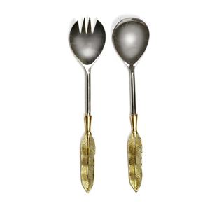 Ensemble de couverts décoratifs en acier inoxydable plaqué or avec un design unique manche en résine blanche ustensile de service pour salade vaisselle - Product Image 2