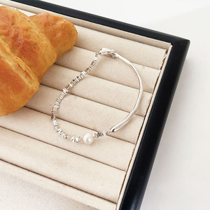 Pulsera de plata de ley S925 con perlas naturales, diseño geométrico de grado AAA para mujer, uso diario - Product Image 2