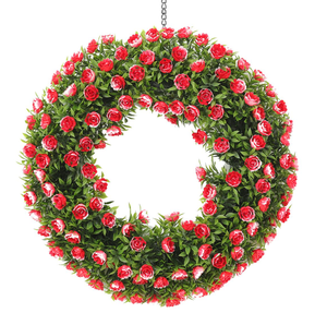 Couronne florale ronde artificielle en roses rouges et blanches pour la décoration de porte d'entrée, murale, pour mariage, Saint-Valentin, fête des mères, intérieur et extérieur - Product Image 1