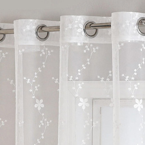 Pastorale piccola tenda trasparente ricamata <span class=keywords><strong>con</strong></span> fiore di seta bianca fresca di latte, tenda trasparente decorativa pronta all'uso per la vita in famiglia - Product Image 3