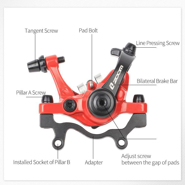 Pinza Freno A Disco Meccanica Zoom DB-680 - Doppio Freno Per Bici, Nera/rossa, Compatibile Shimano