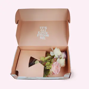 批发定制标志更便宜的玫瑰花运输邮件盒花瓦楞纸箱