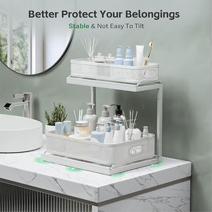 Mesh Height Adjustable Pull Out Dish Under the Bathroom Cabinet Drying <strong>Spice</strong> Sink Storage <strong>Rack</strong> With 2-Tier Slide Out Drawer - Product Image 6