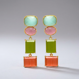 Pendientes Colgantes de Latón Chapado en Oro Hechos a Mano con Piedras Preciosas, Estilo Étnico Bohemio, Regalo Unisex para Mujer - Product Image 3