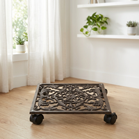 Chariot à plantes carré orné en fonte légère avec roues, style vintage, pour déplacer les pots de fleurs, 30 cm, finition peinte, pour intérieur