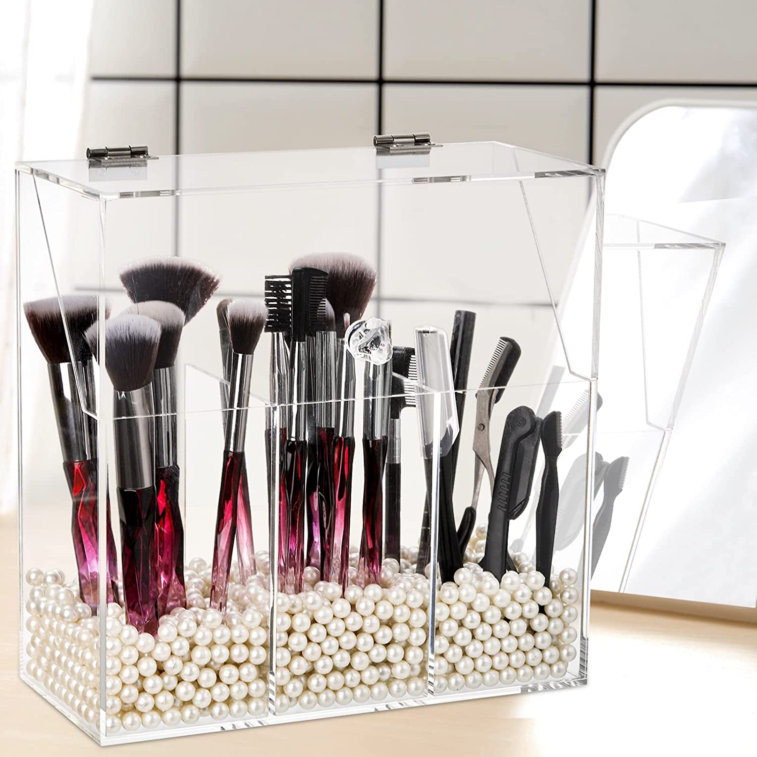 Makeup Pinselhalter mit Staubschutzdeckel  Klarer Acryl Organizer