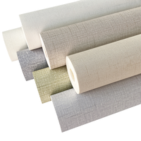 Papier peint PVC tissé en lin moderne, imperméable, couleur unie, pour la décoration murale de la maison, de la chambre, du salon ou de l'hôtel - Vente en gros