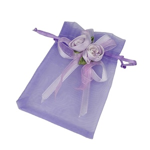 Pochette en organza personnalisée avec cordon de serrage, couleurs violet, noir, bleu, blanc, jaune, rose, avec logo - Product Image 5