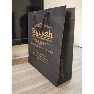 StyLish Luxury Gusseted Paper <b>Bag</b> with Twisted Handles Gold Stamp Printing Cosmetic Use - Product Image 1