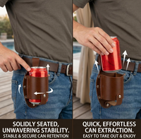 Porte-canette vintage en cuir PU avec passant de ceinture, support portable pour canettes de bière, soda et boissons, idéal pour le camping en extérieur, avec logo personnalisé