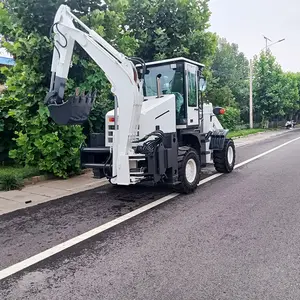 ماكينة حفر آلية كبيرة مع حفارة خلفية، ماكينة ودلو رباعي العجلات بأربع عجلات، حفار آلي برافعة تحميل