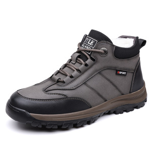 Bottes d'hiver chaudes pour hommes, doublées de polaire, épaisses, pour l'extérieur, noires et grises, à lacets, style sport, chaussures en cuir à tige haute - Product Image 5