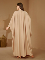 Robe de soirée élégante pour femmes grandes tailles, col rond, manches longues, patchwork de paillettes, taille cintrée, satin uni, vêtements modestes pour musulmanes