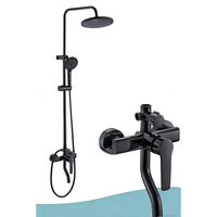 Système de douche 3 voies en acier inoxydable noir mat avec pommeau de pluie rond, douchette à main, bec de baignoire et barre coulissante OEM
