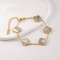 Pulsera de pétalos cuadriláteros degradados de 15 mm, acero inoxidable, chapado dual en oro y plata, unisex, no se decolora, joyería diaria