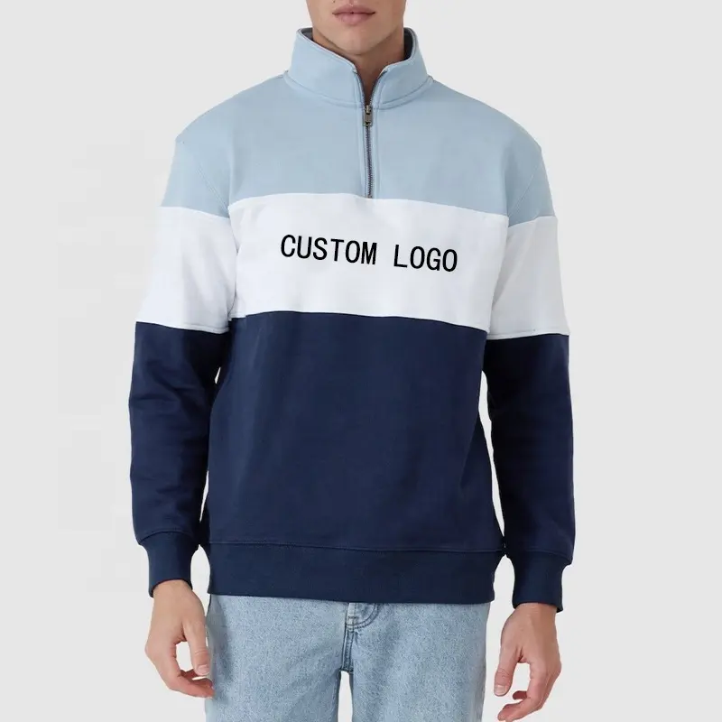 OEM कस्टम 100% कपास रंग ब्लॉक स्वेटर जम्पर 1/4 चौथाई आधा ज़िप Sweatshirt के पुरुषों के लिए