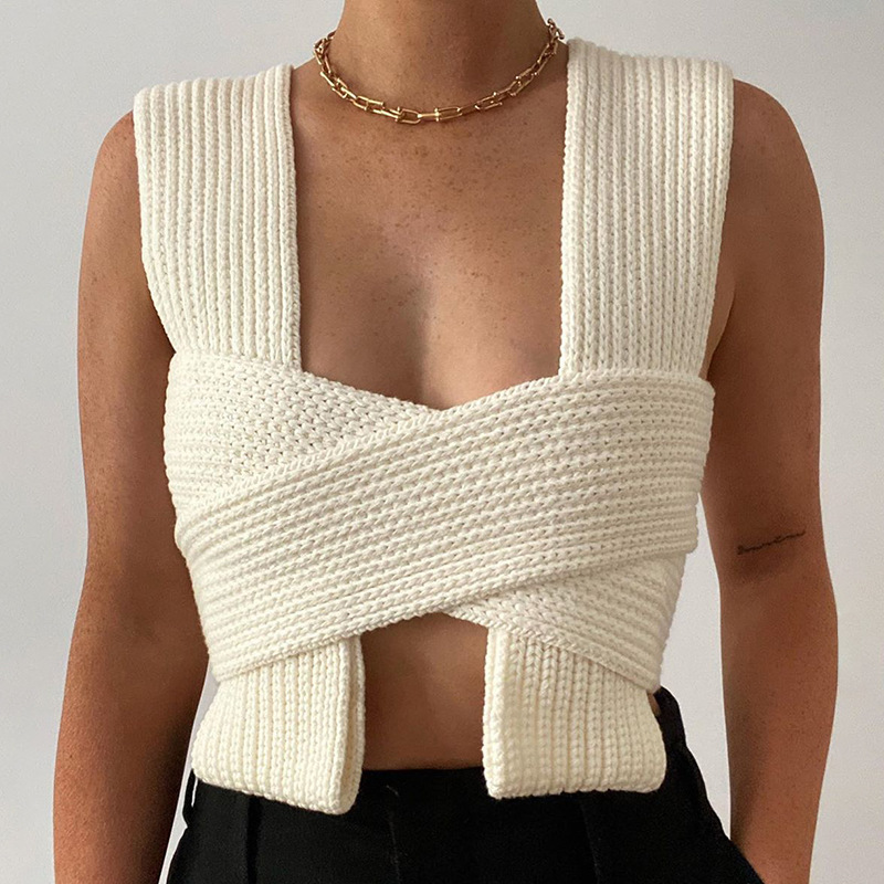 ANSZKTN Summer New Style Cross Knit Top Women Sexy & Breathable