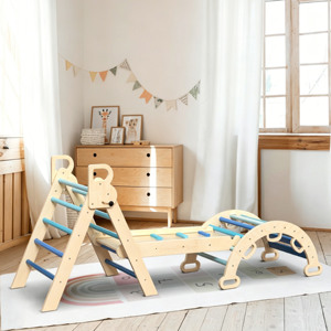 Montessori Climbing Wall Frame <b>Wooden</b> Ladder Climber Play Eco-friendly Modern Geometric Shape <b>Rainbow</b> Tracing Board - Product Image 2