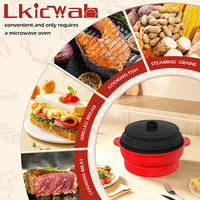 Einfach zu bedienender Küchen helfer 2 in 1 Grill pfanne Zusammen klappbare Silikon pfanne Mikrowellen-Dampf garer Backblech-Set