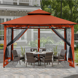 Toit gazebo double couche de luxe avec garniture décorative Toit en tissu naturel et bois traité sous pression - Product Image 5
