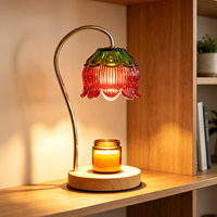Lampe chauffe-bougie électrique vintage à intensité variable, décoration d'intérieur pour chambre et salon, cadeau de Noël, en bois et verre floral, prise CA standard