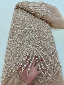 Offre Spéciale lourd élégant palais Style or perles perles paillettes Net broderie tissu maille dentelle tissu <span class=keywords><strong>robe</strong></span> de mariée <span class=keywords><strong>robe</strong></span> de soirée - Product Image 5