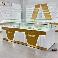 Vitrinas de Exhibición Modernas de Lujo en Vidrio Templado Blanco con Iluminación LED, Resistentes al Agua y Ecológicas para Joyería, Celulares y Relojes